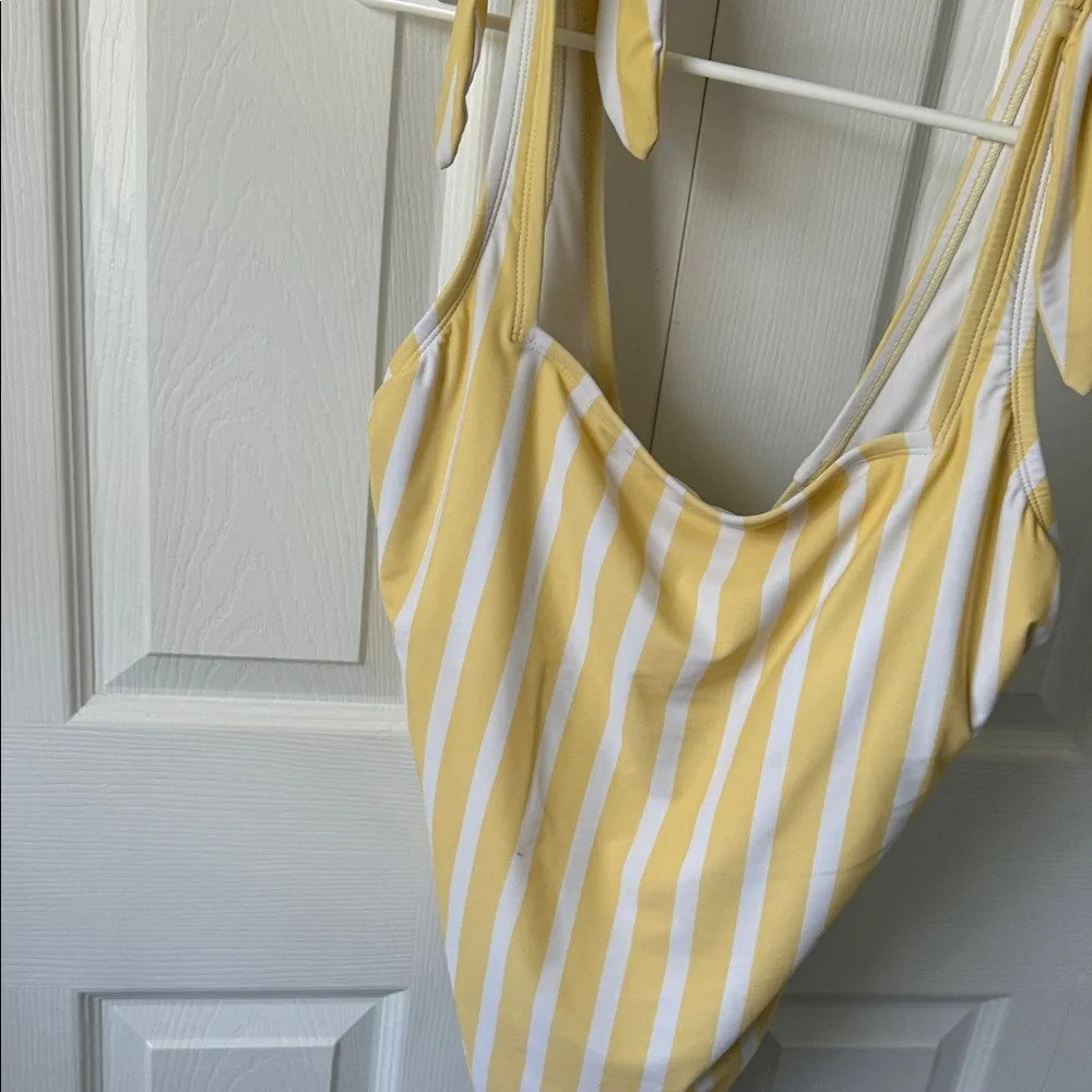 Yellow & White Striped Tie-Shoulder One-Piece Swimsuit
